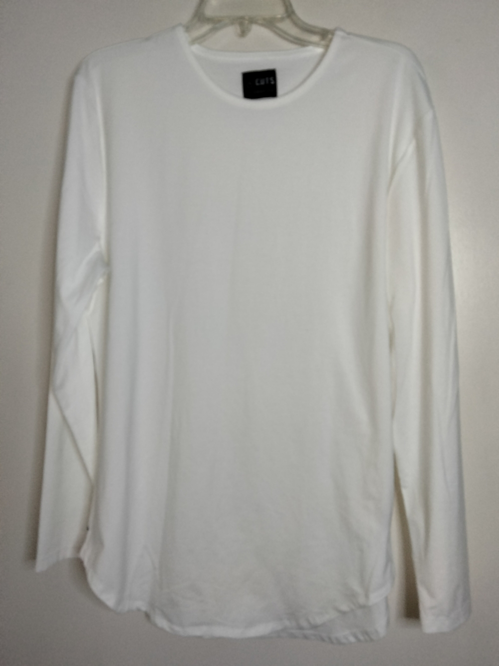 Cuts Elongated -XL- White Stretch Crewneck Long-Sleeve Basic Layer Essential Tee